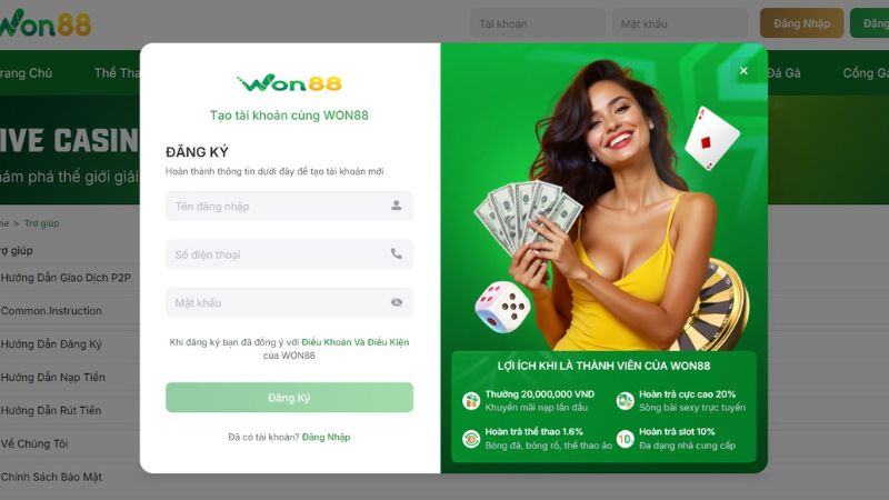 Hướng dẫn đăng ký Won88
