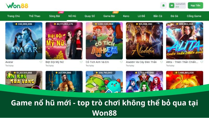 Game nổ hũ mới - Top trò chơi không thể bỏ qua tại Won88