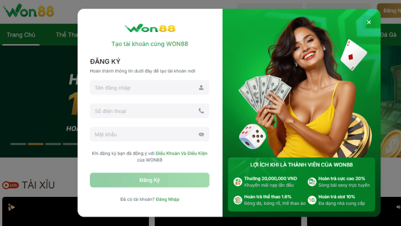 Hướng dẫn Won88 đăng ký tài khoản