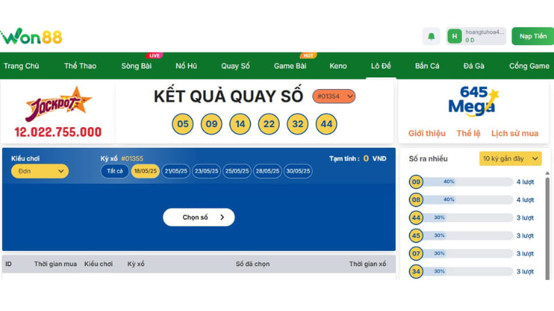 Lô đề Meaga645 tại Won88