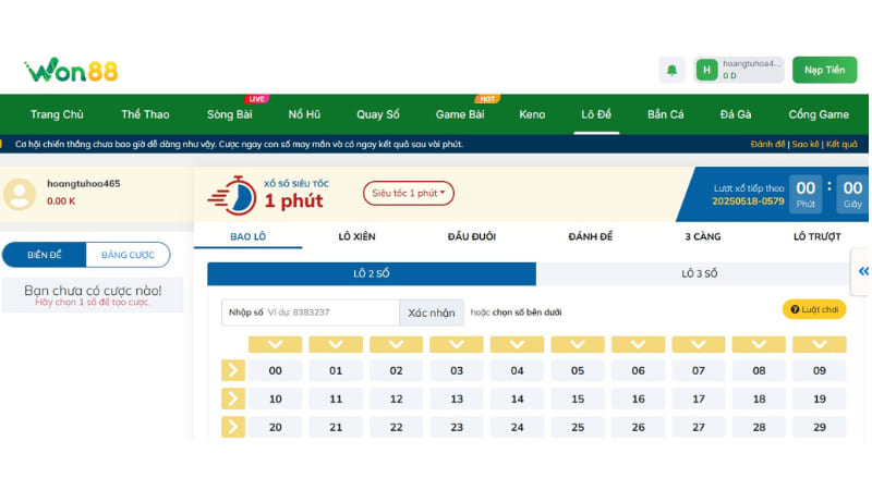 Lô đề siêu tốc của Won88